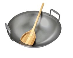 Ocelová wok pánev Big Green Egg s bambusovou špachtlí